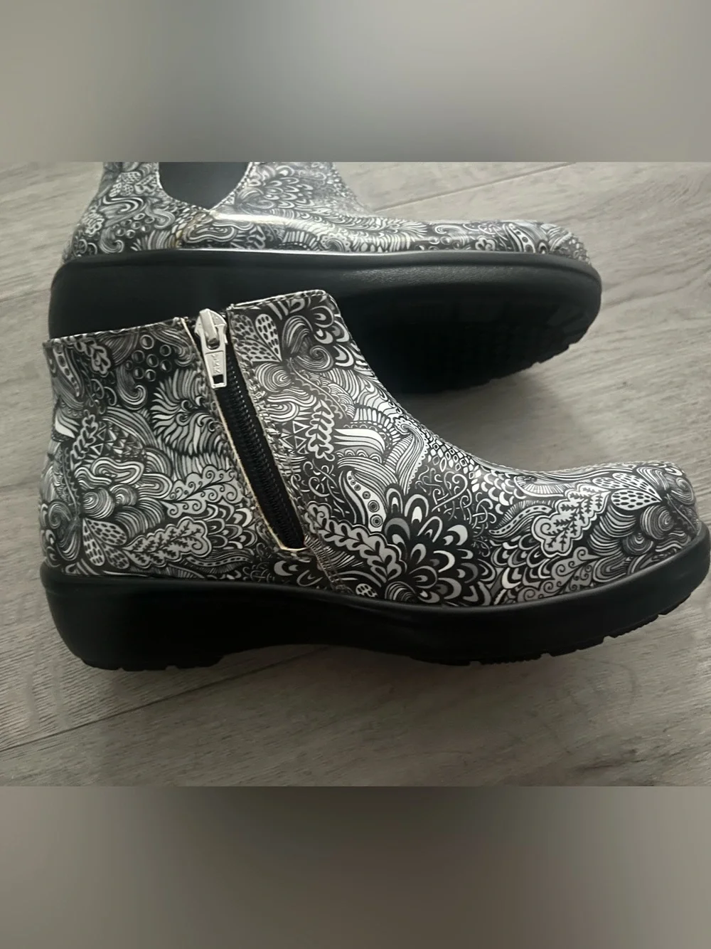 Alegria Black & White Patterned Ankle Rain Boots